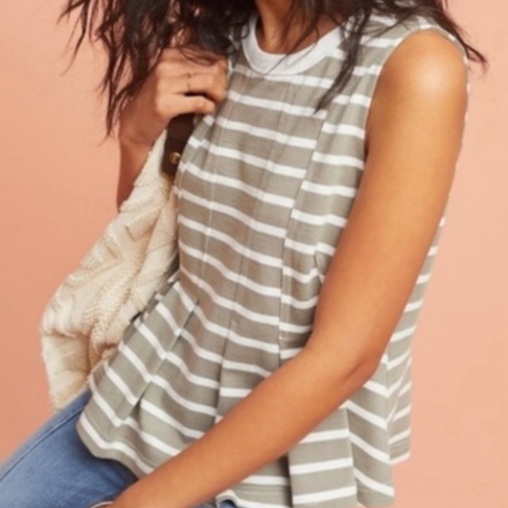 Anthropologie “Postmark” Striped Peplum Tank Small